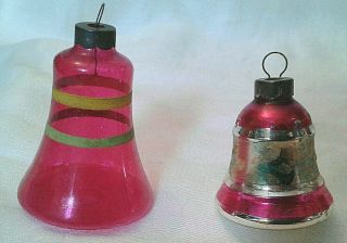 Vintage Set of 2 Bells Glass Christmas Ornaments - Unsilvered and Mercury 3