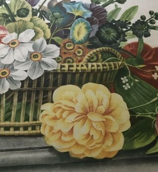 Antique Botanical Engraving Print Floral Prevost Basket Roses Daffodils Unframed 3