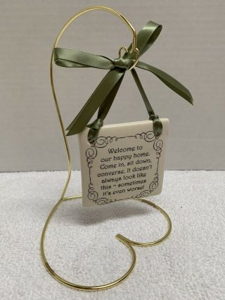 Vintage Valentine Gold Metal Double Heart Decor Ornament Display Hanger Stand