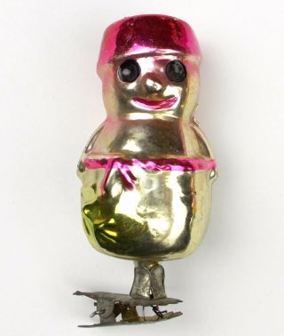 Old Vintage Russian Ussr Silver Glass Christmas Tree Ornament Snowman On Clip