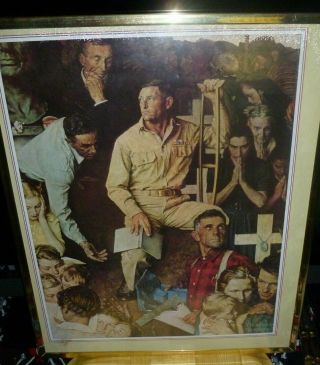 Norman Rockwell Wwii Framed Poster The Long Shadow Of Lincoln 20 " X 16 " Vintage