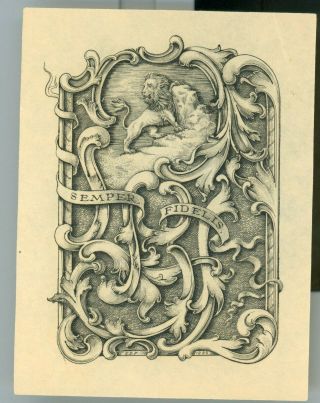 1895 Semper Fidelis Book Plate Ex Libris Bookplate Edwin Davis French