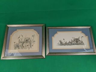 Set Of 2 Rare Vintage Signed Prints By Artist Don Kent " Bunny Bunch " And " Bubba "