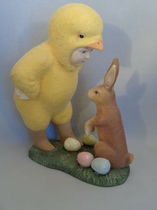 Bethany Lowe Designs Flocked Boy Chick With Bunny Easter Figurine