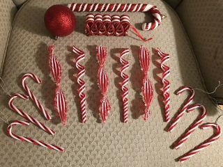 Red And White Candy Type Christmas Tree Ornaments Set Of 15