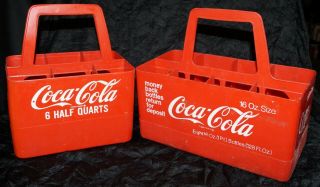 2 Different Coca - Cola 16 Oz Bottles Plastic Carriers 6 - Pack Half Quarts 8 - Pack