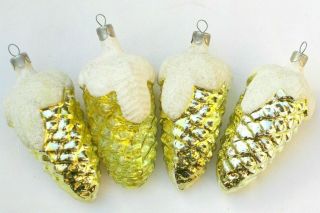 4 Antique Vintage USSR Glass Russian Christmas Tree Ornament Decoration Pinecone 2