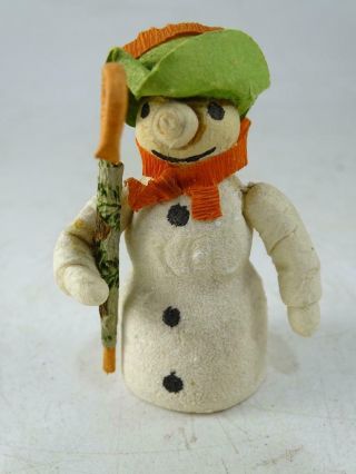 Antique German Christmas Figurine Snowman Spung Cotton 1900s Vintage Old 2.  75 " T