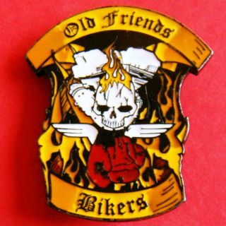 Outlaw Motorcycle Club Old Friends Bikers Skull Flames Enamel Belt Buckle