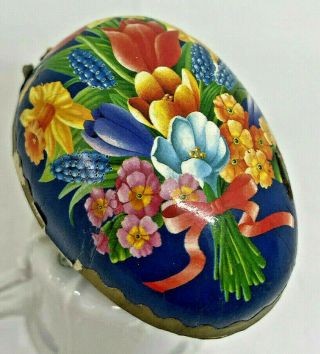 Lovely Vintage Germany 3 - 1/2” Paper Mache Egg Container Easter Flowers