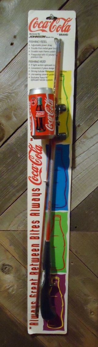 Coca - Cola Fishing Pole Rod And Coke Can Reel Johnson In Package 1995