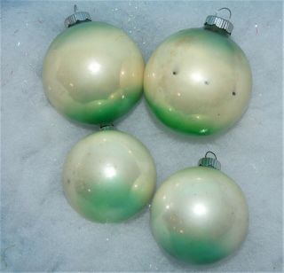 Set Of 4 Vtg Shiny Brite Green Ombre Unsilvered 2 - 1/2 " & 3 " Ww2 Xmas Ornament