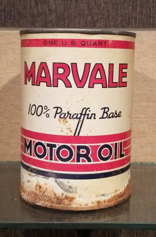 1930s Marvale 100 Parrafin Base One Quart Motor Oil Can Enid Oklahoma Ok