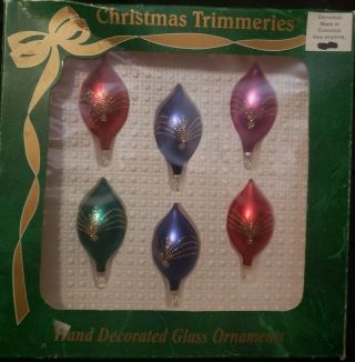 6 multi colored w/gold Mini Trimmerry Hand Crafted Glass Ornaments 2