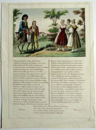 Antique Fables De La Fontaine Gouget Hand Colored Print French Engraving C1834