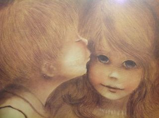 Margaret Kane Keane A Little Kiss Vintage Big Eye Boy & Girl 20x17 Print W Frame 3
