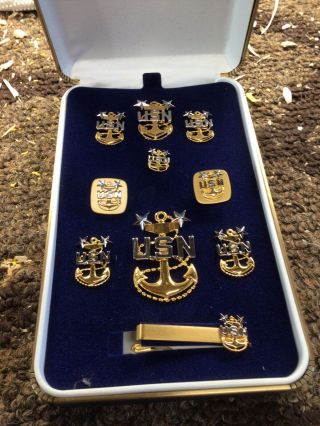 Us Navy Senior Chief Petty Officer Dress Uniform Pins Cuff Links And Tie Clasp