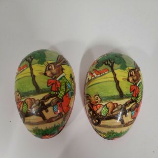 Vintage Paper Mache Easter Egg Candy Container Made In West Germany Bunnies