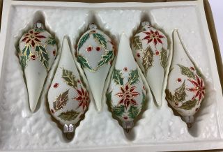 Vintage Christmas Trimmeries By Bradford Hand Decorated Glass Ornaments Set Of 6