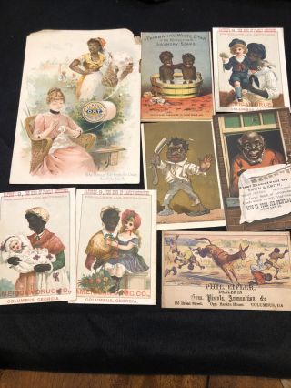 Black Americana Victorian Trade Cards Advertising Soap,  Thread,  Medicine,  Pistol