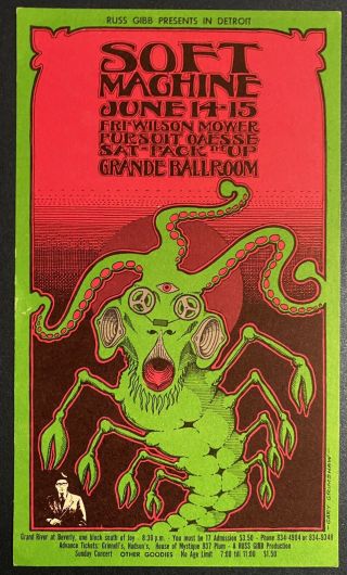 Soft Machine Pack Up Grande Ballroom Detroit 1968 Grimshaw Handbill