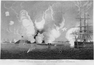 Civil War Battle Hampton Roads Monitor Merrimac Ironclads 1862 Print Engraving