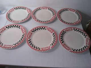 6 Coca Cola 10 1/2 " Dinner Plates Checkerboard Pattern By Gibson Designs 1998