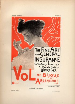 Berchmans Affiches Etrangeres 1897 Stone Litho Poster Fine Art & Gral.  Insurance