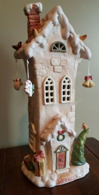 12 Inch Tall And Narrow Ceramic Christmas Cottage / House Cute & Detailed