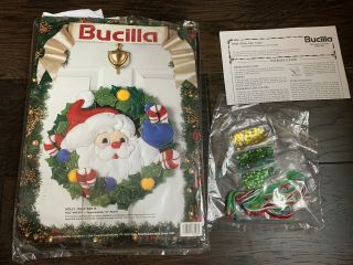 Bucilla 1993 Holly Jolly Santa Wreath Felt Christmas Kit Opened But