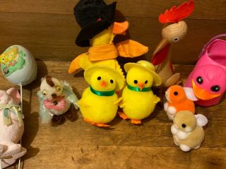 Vintage Easter Chenille Chicks & Bunnies,  Flocked,  Wood,  Pipe Cleaner & More