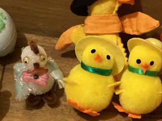 Vintage Easter Chenille Chicks & Bunnies,  Flocked,  Wood,  Pipe Cleaner & More 2