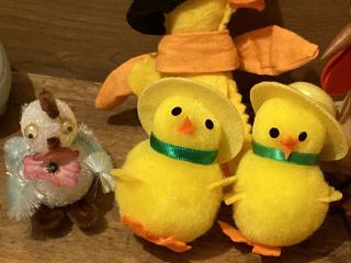 Vintage Easter Chenille Chicks & Bunnies,  Flocked,  Wood,  Pipe Cleaner & More 3