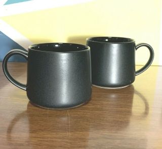 (2) Starbucks 2014 Solid Black Matte Ceramic Coffee Cup Mug 10oz Black Cups