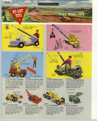1958 Paper Ad 2 Sided Color Nylint Toy Trucks Scale Model Uranium Hauler Crane