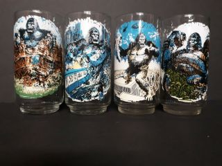 1976 Coca Cola King Kong Glasses - Complete Set Of 4 From The 1976 Remake Euc
