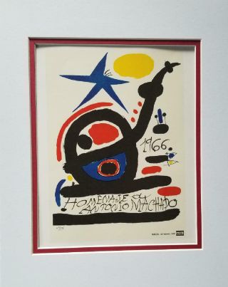 Joan Miro Homage To Antonio Machado Poster Print Matted Offset Lithograph 1980