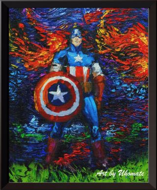 Superhero Captain America Decor Canvas Print Van Gogh Starry Night Wall Art A062