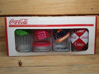 Luminarc Coca - Cola 16 - Oz.  Vintage Can Glasses Set Of 4 Tab,  Sprite,  Coke,  Fanta B3