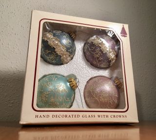Vintage Christmas By Krebs 4 Glass Ball Ornaments Hand Decorated