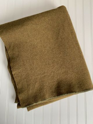 Vintage Us Military Wool Blanket Olive Green 84 X 66 Field Bed Camping