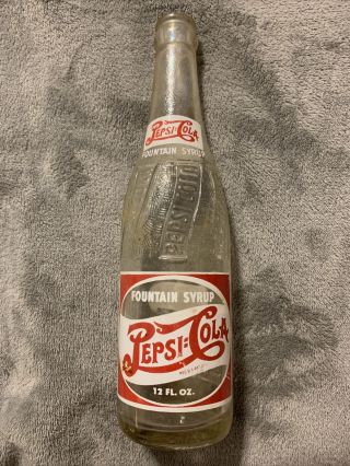 Vintage Pepsi:cola Fountain Syrup Acl 12oz Soda Bottle Childress,  Tex.  Texas ‘43