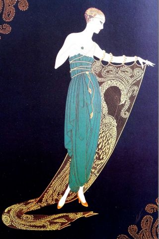 Erte 1987 Emerald Night Green Sleeveless Gown And Ring Art Deco Matted Print