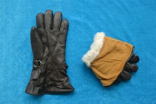 China Air Force Fighter Pilot Winter Leather Flying Glove // Pashm Cashmere //