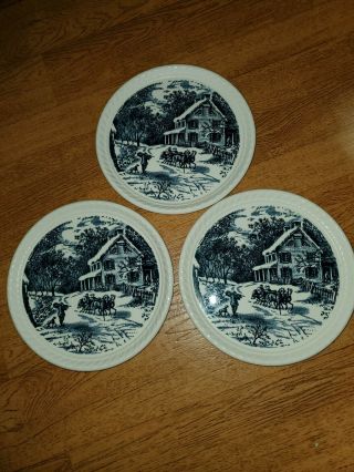 Currier And Ives American Homestead Winter,  Three 8 Inch Plates All Same Scene.