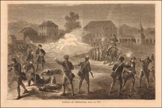 Battle Of Lexington,  Massachusetts,  Revolutionary War,  Antique Engraving 1869