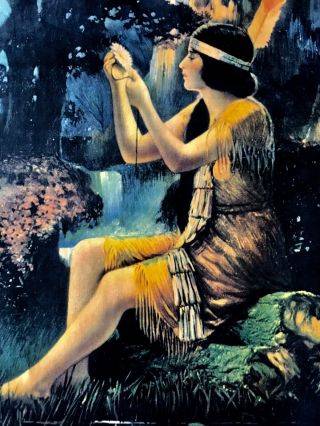 Vintage Native American Indian Maiden Litho Print Calendar Top Fox Dupre Arthur