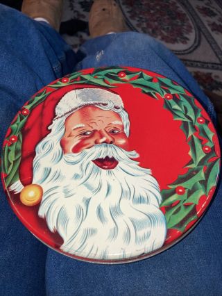 Vintage Metal Christmas Cookie Tin By Olive Can Chicago Santa Clause