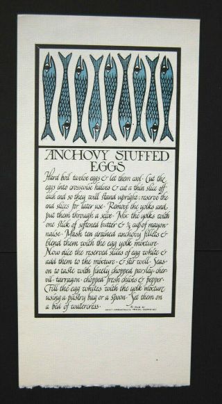 1968 David Lance Goines Alice Waters Anchovy Stuffed Eggs Print From 30 Recipes