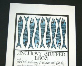 1968 David Lance Goines Alice Waters Anchovy Stuffed Eggs Print from 30 Recipes 2
